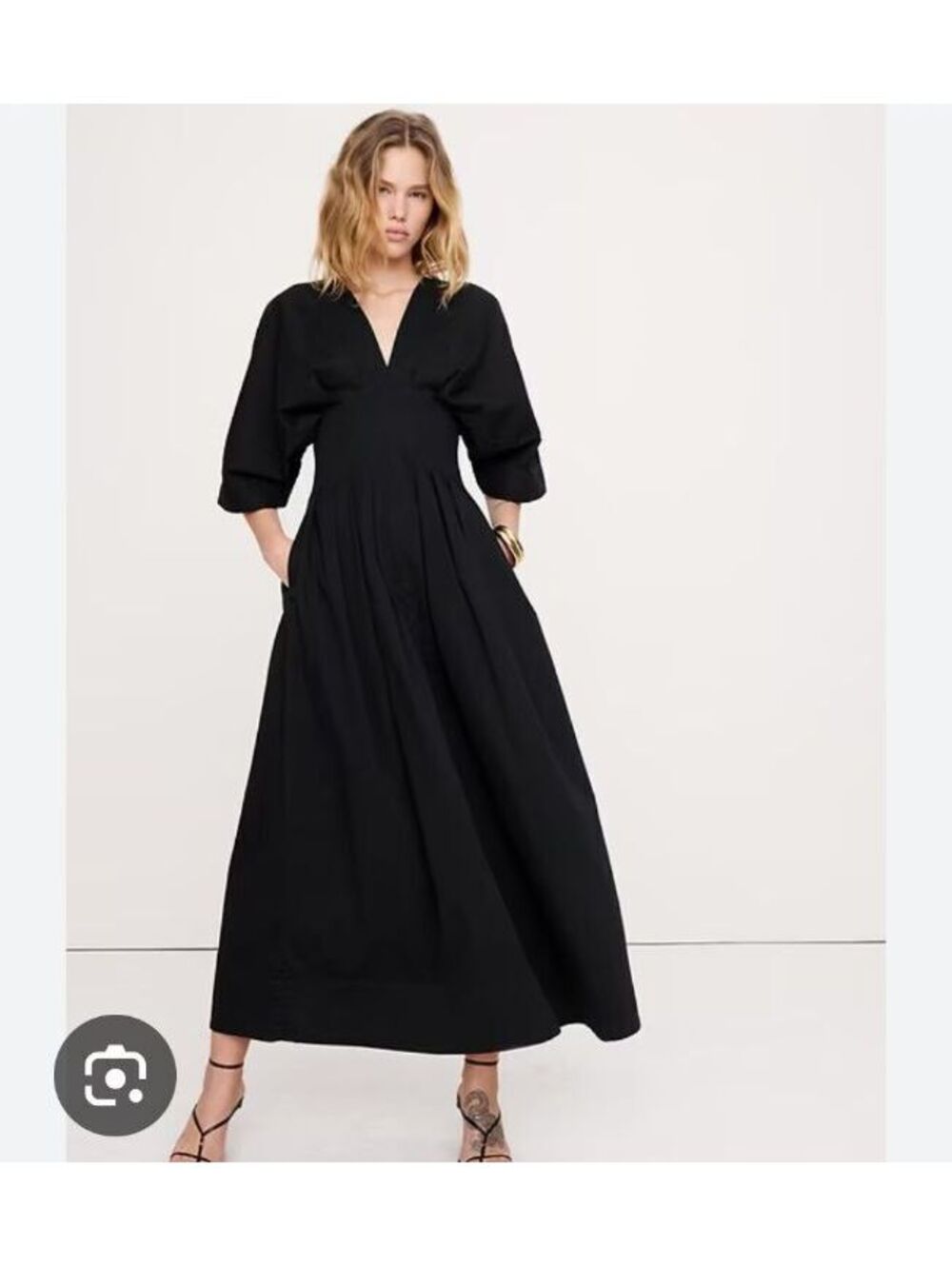 Banana Republic Stretch-Cotton Pleated Maxi Dress black NWOT